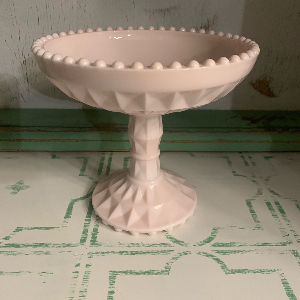 Vintage Jeanette Milk Glass Round Compote